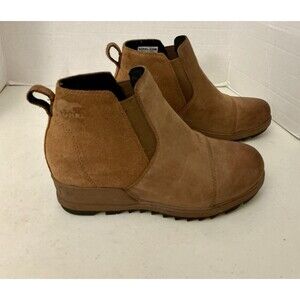 Sorel Evie Women’s 8 Brown Leather Suede Wedge Chelsea Ankle Boots NL3816-242